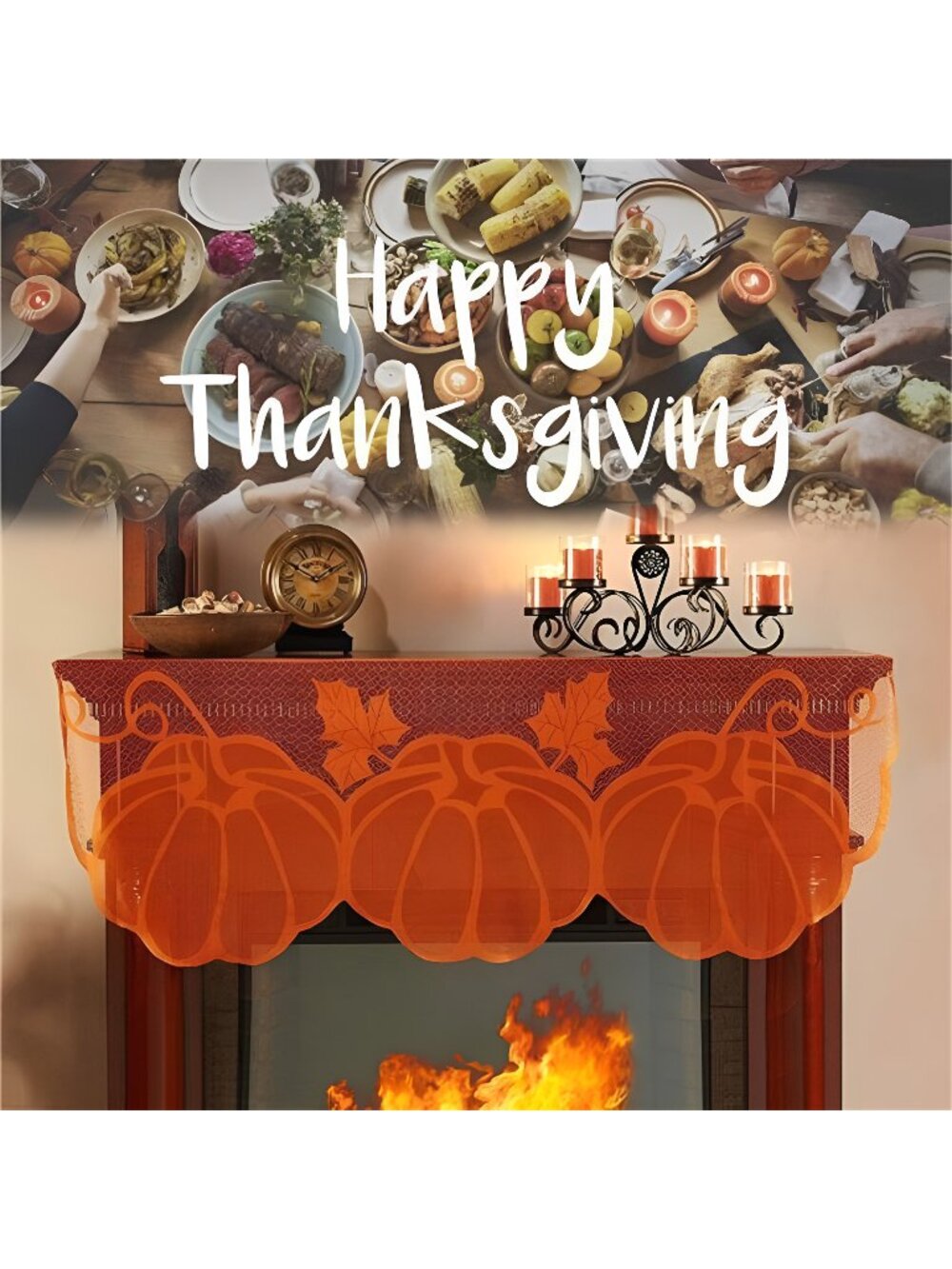 Thanksgiving Decor Fireplace Scarf 20 x 60 Inch Maple Leaves Brown Mantle Scarve